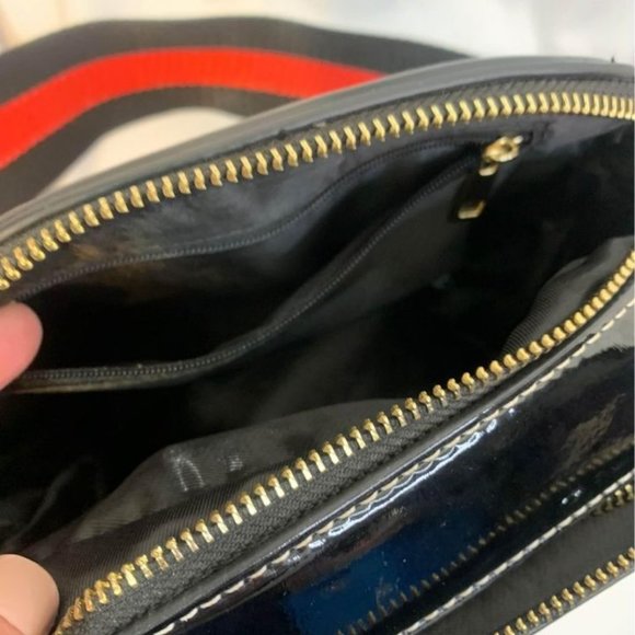 Womans bumble bee preppy patent leather box crossbody bag. Thick strap. - Picture 3 of 9